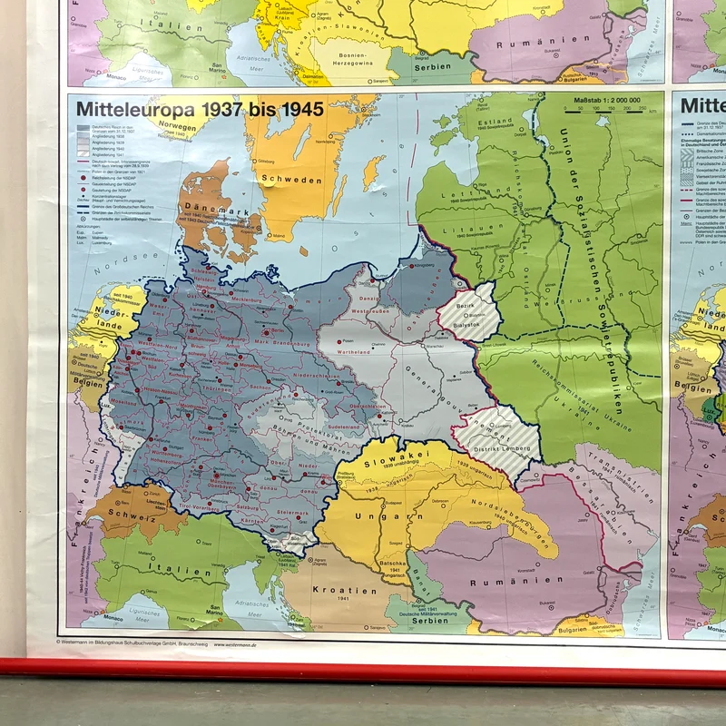 Vintage Schulkarte – Mitteleuropa (1914 bis 1990) – Geschichts-Lehrtafel Rollbild Wanddeko
