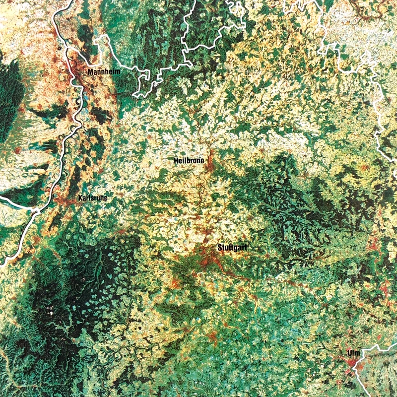 Vintage Schulkarte – Bundesrepublik Deutschland (Satellitenbildkarte) – Rollbild Lehrtafel Wanddeko