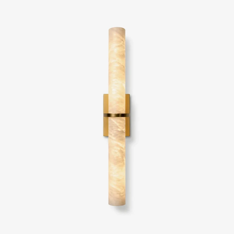 Moderne Wandlamp Alabaster Staaf met Gouden Beugel – 50 cm Natuursteen Verlichting | Sansoti