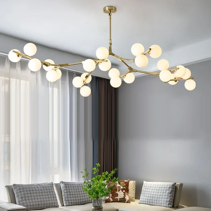 Hanglamp Takkenstructuur Mat Glas Goud Zwart G4 LED Woonkamer Eetkamer Scandinavisch Modern 12 18 24 Bollen | Sansoti