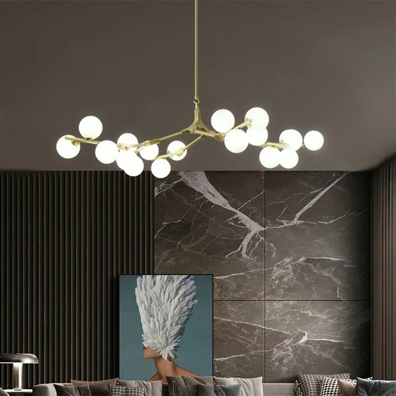 Hanglamp Takkenstructuur Mat Glas Goud Zwart G4 LED Woonkamer Eetkamer Scandinavisch Modern 12 18 24 Bollen | Sansoti