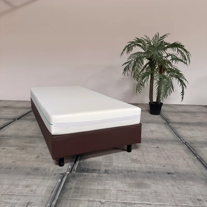 Boxspringbett Einzelbett 90x200 mit Kaltschaum Matratze Braun Leder Bett Gebraucht