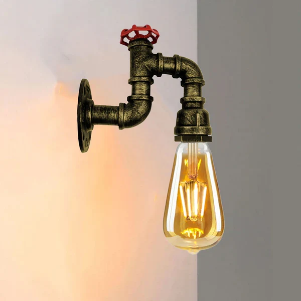 Vintage Wasserrohr-Wandleuchte – E27 Fassung, Retro-Industriedesign, Metall~3000
