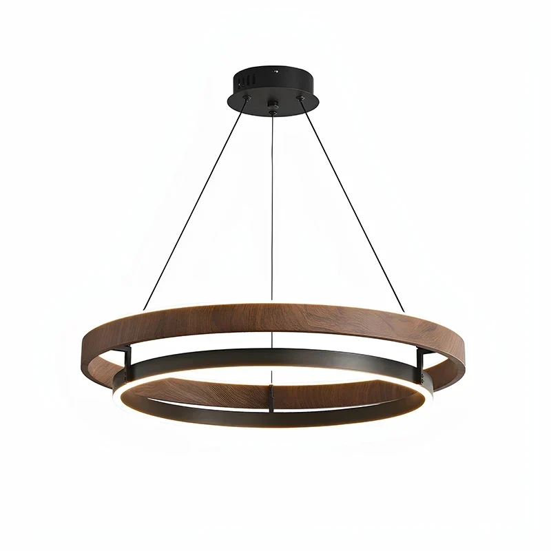 Ronde Kroonluchter Metaal Houtlook Scandinavisch Modern Hanglamp Dimbaar Woonkamer Eetkamer Slaapkamer | Sansoti