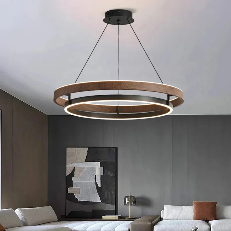 Ronde Kroonluchter Metaal Houtlook Scandinavisch Modern Hanglamp Dimbaar Woonkamer Eetkamer Slaapkamer | Sansoti