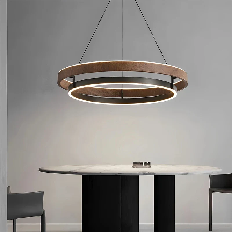 Ronde Kroonluchter Metaal Houtlook Scandinavisch Modern Hanglamp Dimbaar Woonkamer Eetkamer Slaapkamer | Sansoti