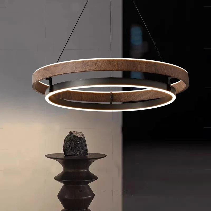 Ronde Kroonluchter Metaal Houtlook Scandinavisch Modern Hanglamp Dimbaar Woonkamer Eetkamer Slaapkamer | Sansoti