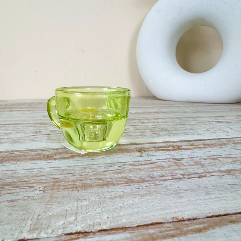 Kerzenhalter Grün 8cm Tassenform Glas Kerzenständer Deko