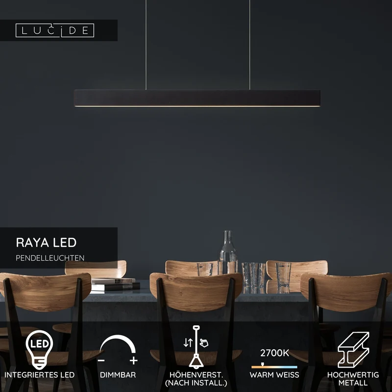 LED-Pendelleuchte Raya dimmbar Warmweiß 119cm