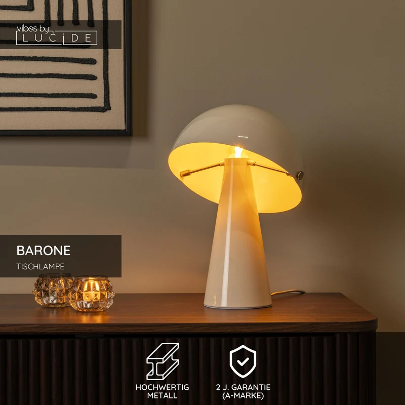 Tischleuchte Barone Retro Pilzform Ø23cm