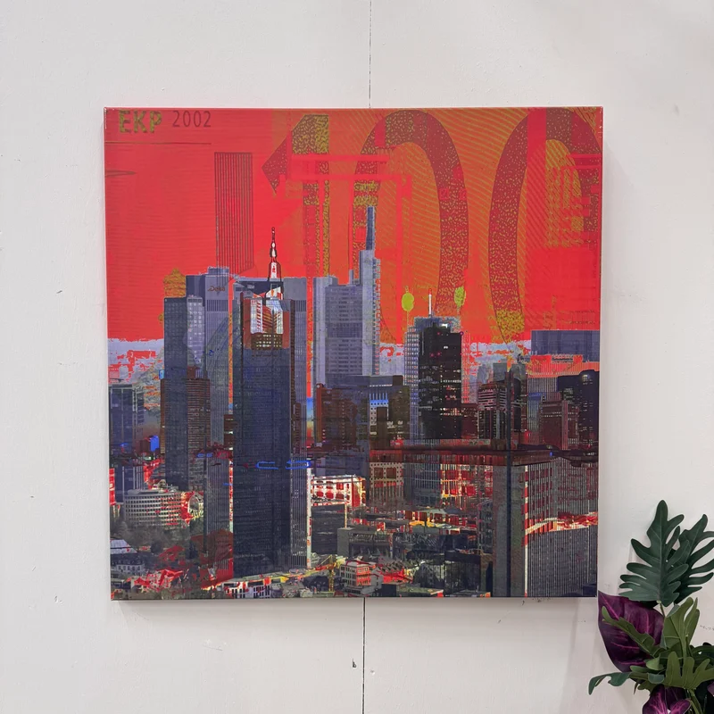Wandbild 90x90 - Frankfurt Rot Skyline - Fotodruck auf Leinwand Gebraucht