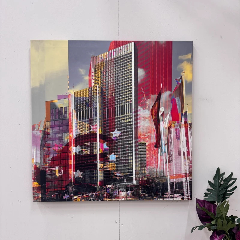 Wandbild 90x90 - Frankfurt Skyline Marriott - Fotodruck auf Leinwand Gebraucht