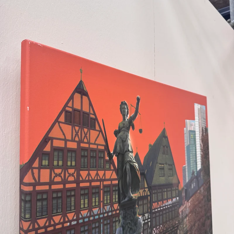 Wandbild 90x90 - Frankfurt Gerechtigkeitsbrunnen Rot - Fotodruck auf Leinwand Gebraucht