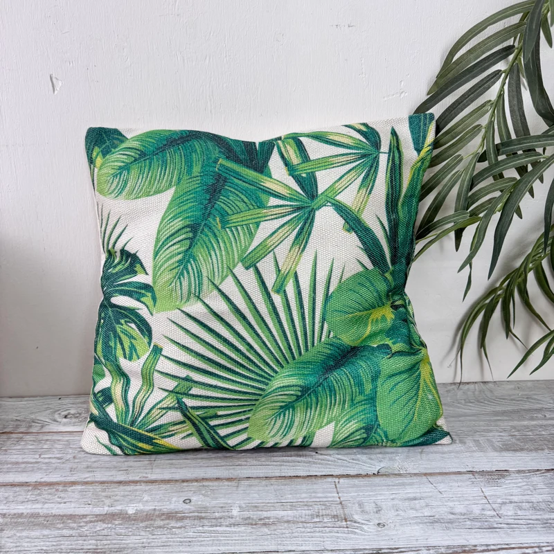 Zierkissen 45x45cm Tropische Blätter Grün Beige Mit Reißverschluss Kissen Deko