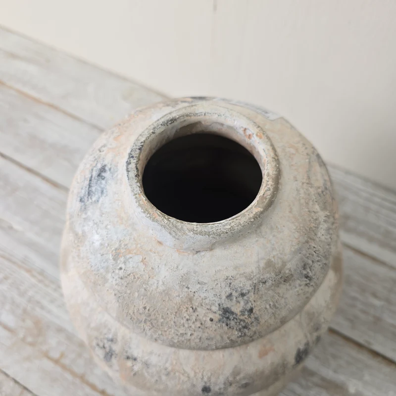 PTMD Topf Bulby 31cm Rund Look Vintage Weiß Beige Vase Deko