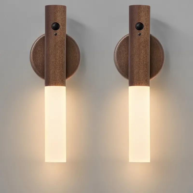 Bewegingssensor wandlamp LED oplaadbaar walnoot wit downlight slaapkamer gang badkamer modern verlichting | Sansoti