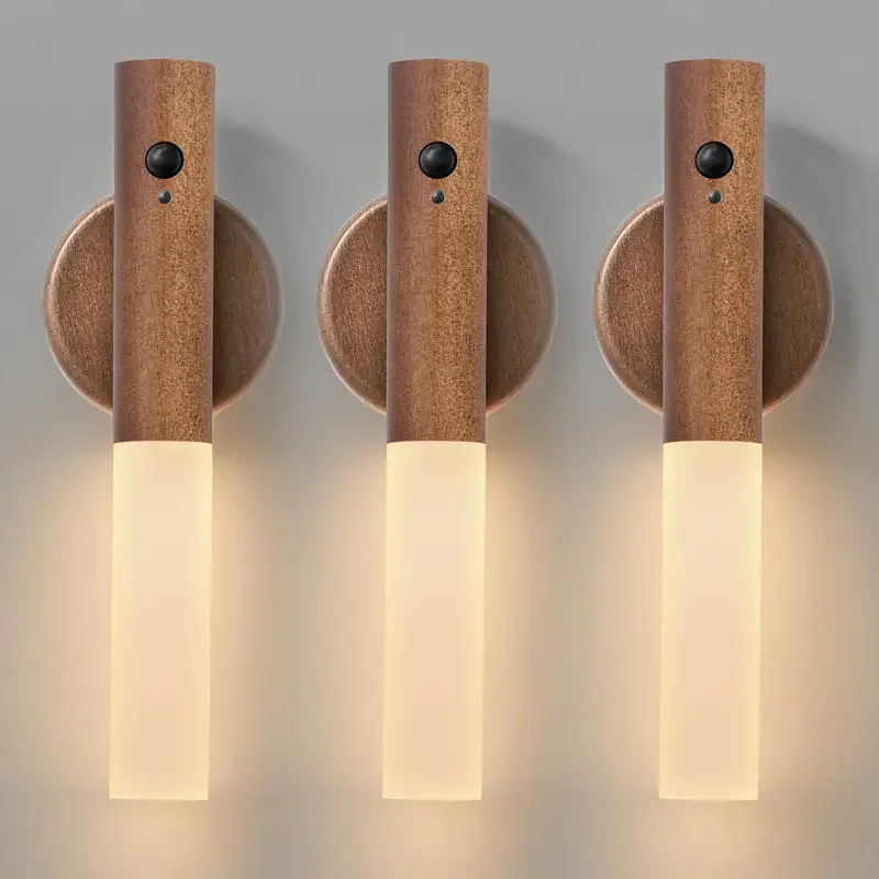 Bewegingssensor wandlamp LED oplaadbaar walnoot wit downlight slaapkamer gang badkamer modern verlichting | Sansoti