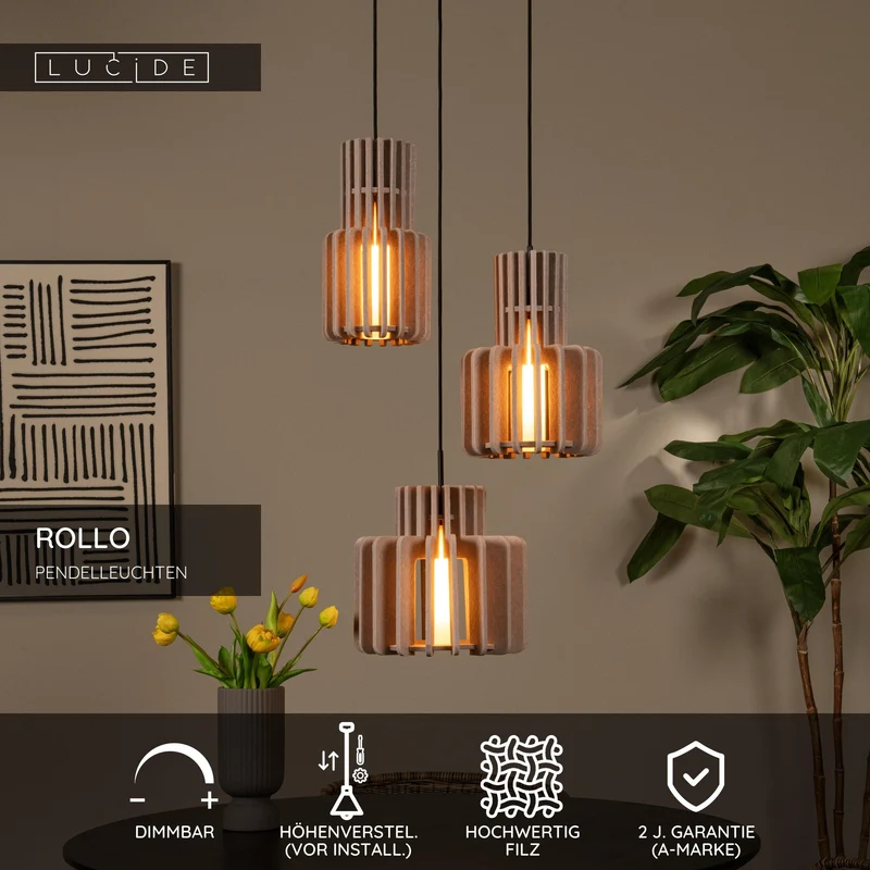 Pendelleuchte Rollo 3-flammig mit Glasschirm