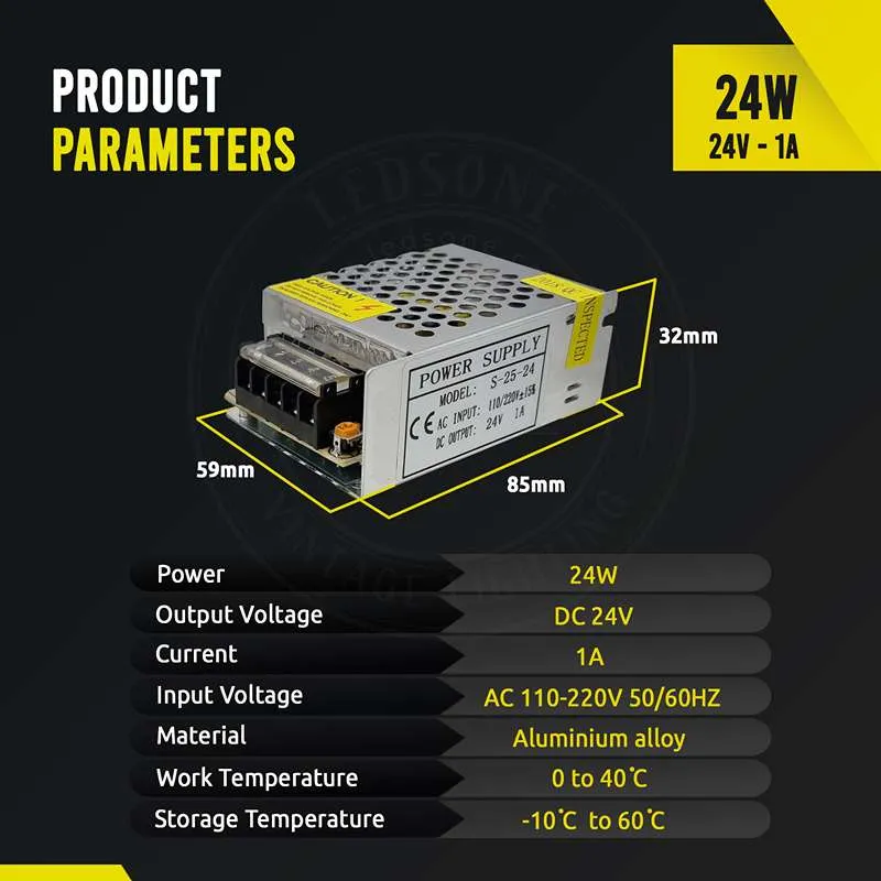 AC 110-220V auf DC 24 Volt 1A 24W Schaltnetzteil Transformator ~ 2842