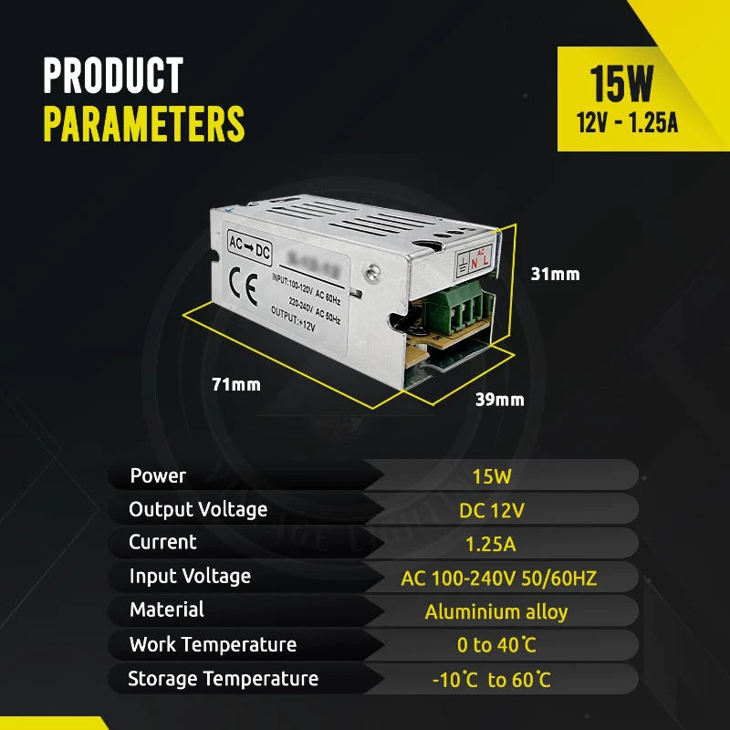 12V LED-Transformator 15W Stabiles Netzteil IP20 ~2839