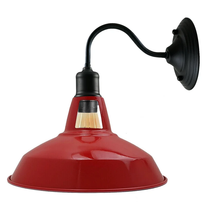 Vintage Industrie Wandlicht Metall Rot Lampenschirm~3114