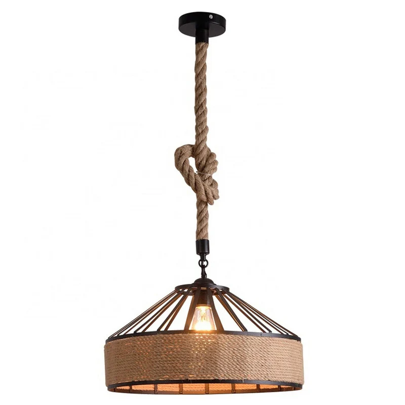 Lustre Plafonnier Suspension corde chanvre Rétro Lampe pour Restaurant