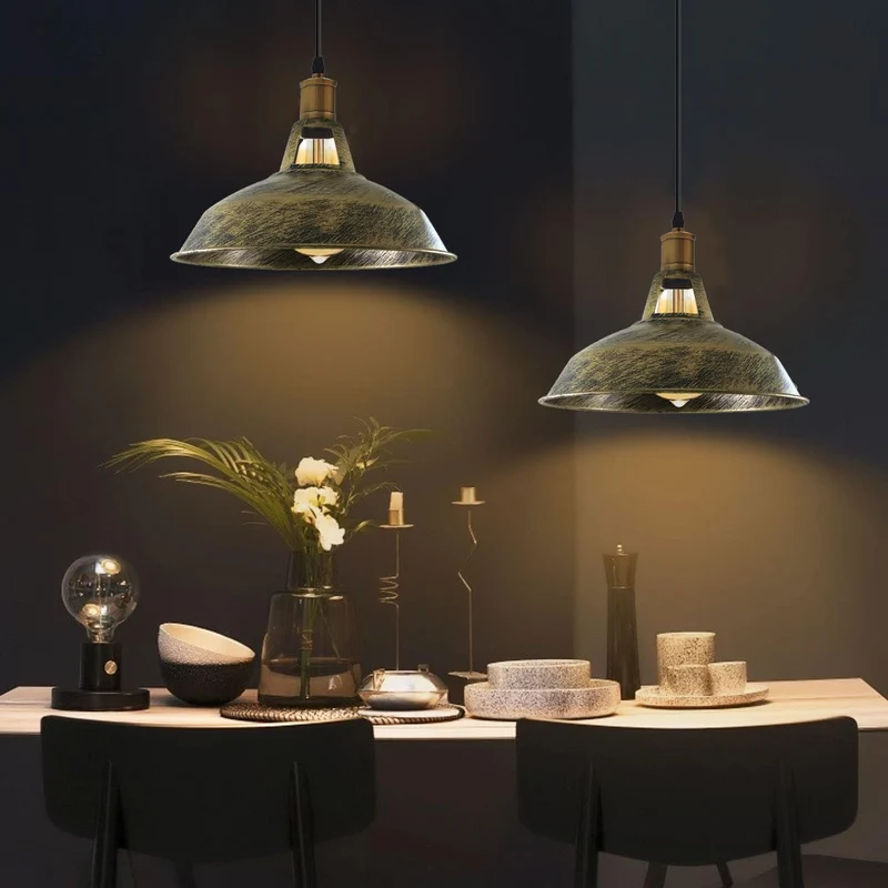 Retro Lustre Suspension Industrielle Plafonnier Abat-jour en métal 3PCS