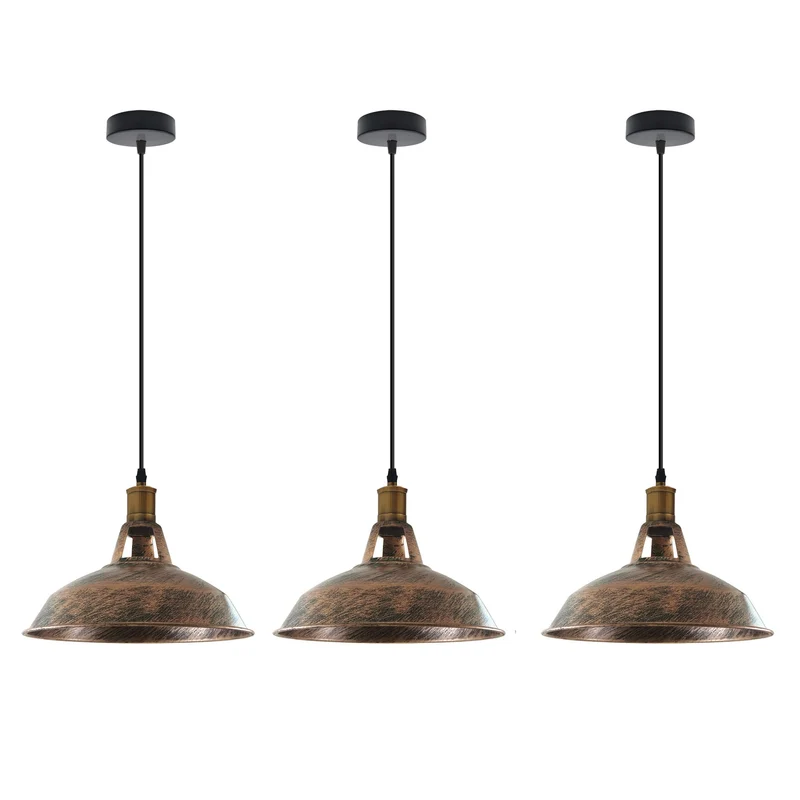 Retro Lustre Suspension Industrielle Plafonnier Abat-jour en métal 3PCS