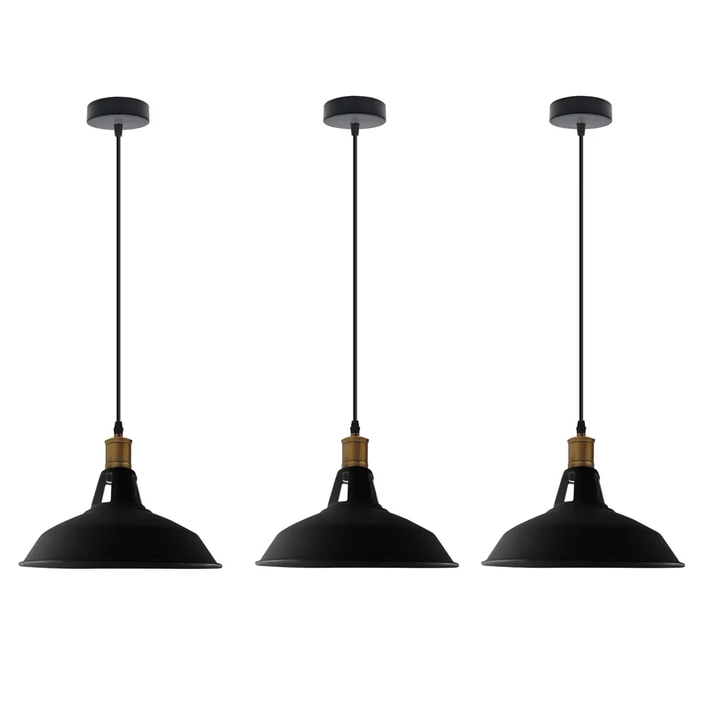 Retro Lustre Suspension Industrielle Plafonnier Abat-jour en métal 3PCS