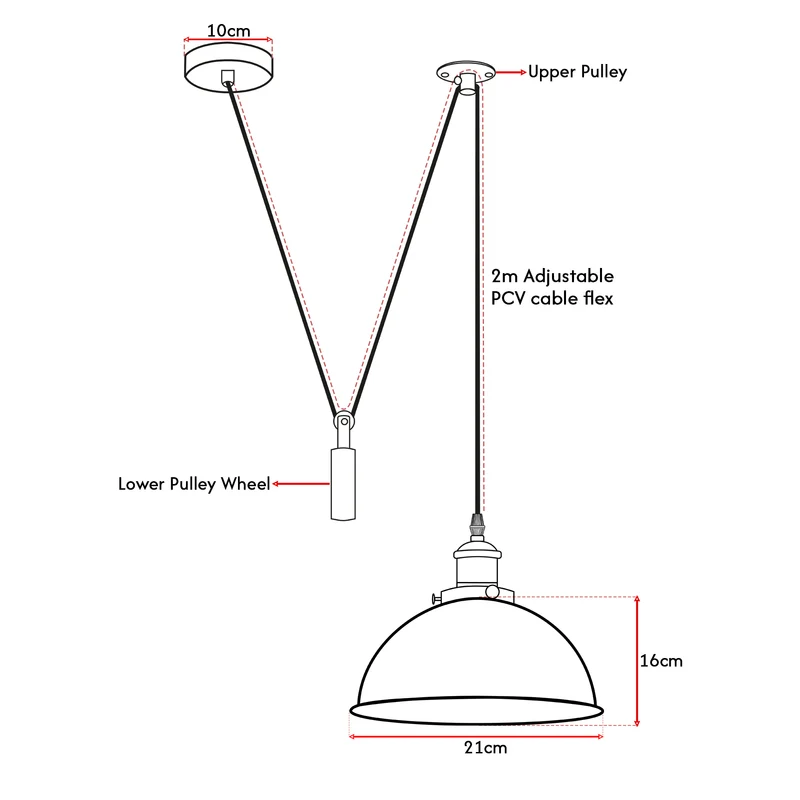 Rote Pendelleuchte Flaschenzug Design–2m Kabel~3067