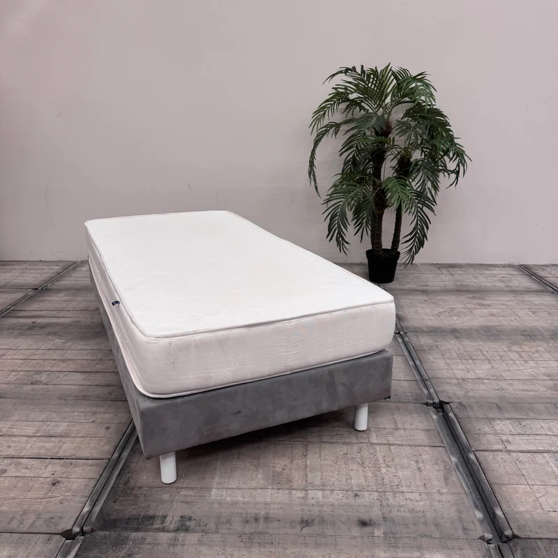 Boxspringbett Grau 90x200 inkl Matratze Wildlederoptik Einzelbett Bett gebraucht