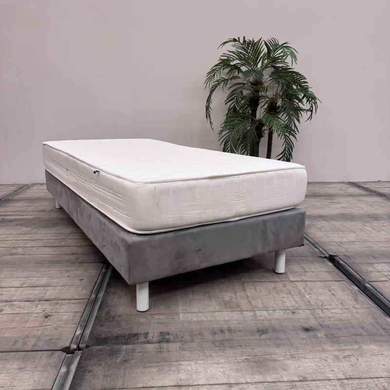 Boxspringbett Grau 90x200 inkl Matratze Wildlederoptik Einzelbett Bett gebraucht