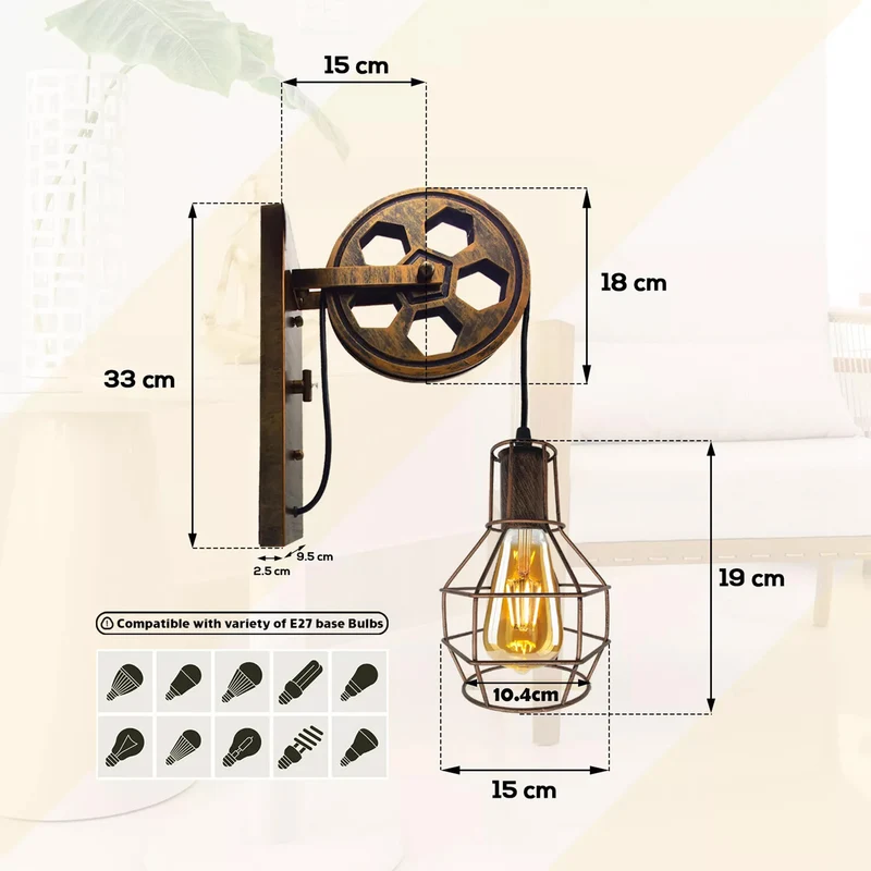 Vintage Industrial Rétro Applique Murale en Métal Lumière