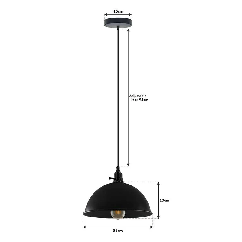 Moderne schwarze Pendelleuchte – E27, 95cm Kabel, Metall/PVC ~ 2837