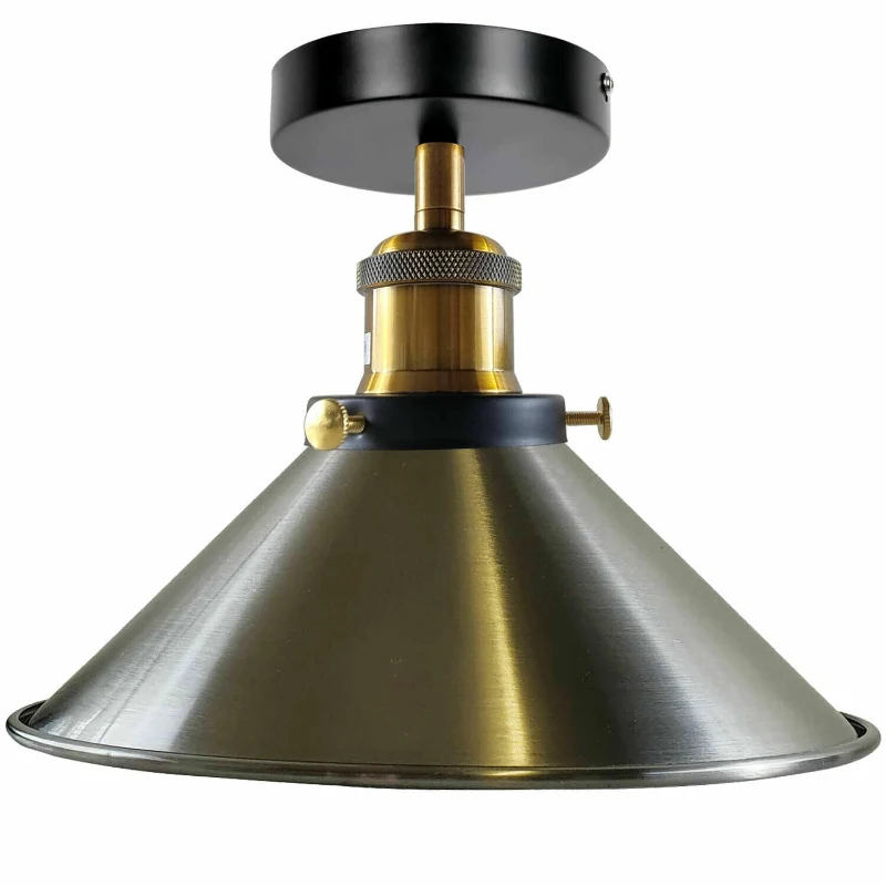 LED Satinnickel Deckenleuchte E27 Rund Schirm Ø 22cm Kegelform~2988