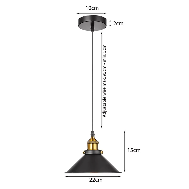 Moderne Pendelleuchte Schwarz-Gold – E27 Hängelampe mit Metallschirm, 95 cm Kabel~3055