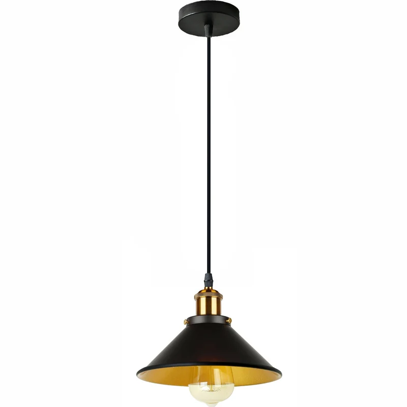 Moderne Pendelleuchte Schwarz-Gold – E27 Hängelampe mit Metallschirm, 95 cm Kabel~3055