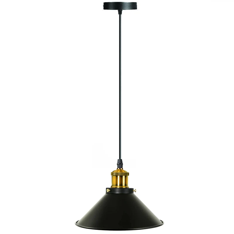 Moderne Pendelleuchte Schwarz-Gold – E27 Hängelampe mit Metallschirm, 95 cm Kabel~3055