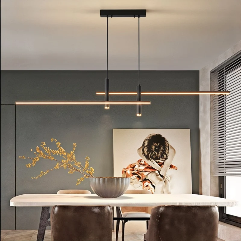 Lineaire LED Hanglamp Dimbaar met Verstelbare Kabel voor Eettafel Keukeneiland Moderne Verlichting Zwart | Sansoti