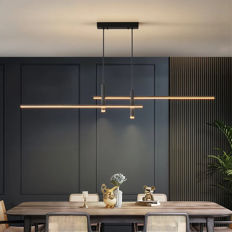 Lineaire LED Hanglamp Dimbaar met Verstelbare Kabel voor Eettafel Keukeneiland Moderne Verlichting Zwart | Sansoti