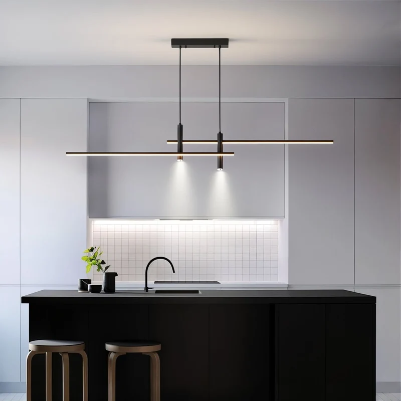Lineaire LED Hanglamp Dimbaar met Verstelbare Kabel voor Eettafel Keukeneiland Moderne Verlichting Zwart | Sansoti