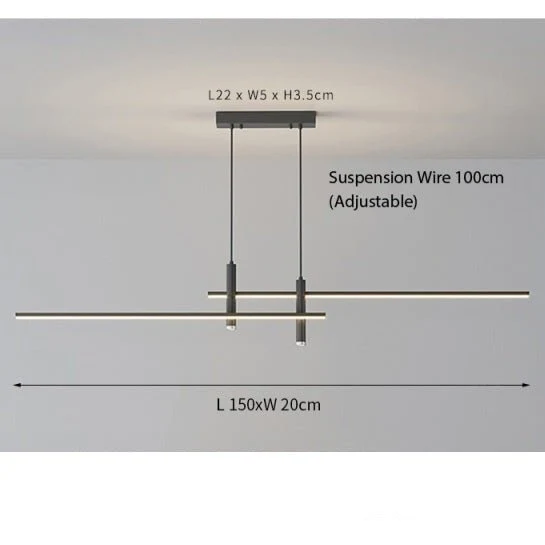 Lineaire LED Hanglamp Dimbaar met Verstelbare Kabel voor Eettafel Keukeneiland Moderne Verlichting Zwart | Sansoti