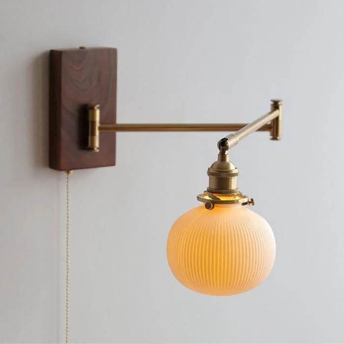 Wandlamp met Verstelbare Arm Keramiek Hout Messing Leesverlichting Zwenkbaar Slaapkamer Vintage Sfeerverlichting | Sansoti