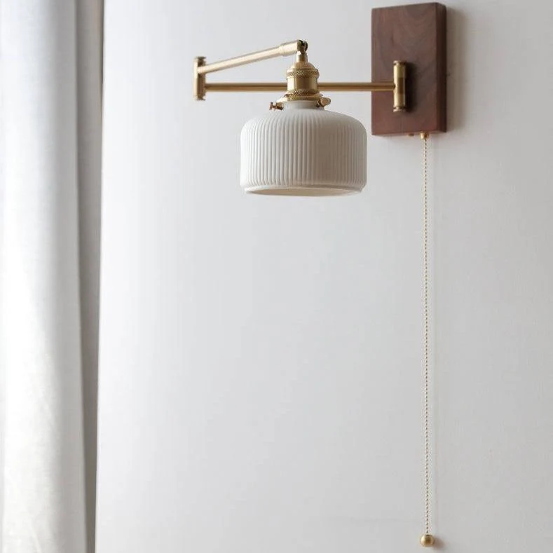 Wandlamp met Verstelbare Arm Keramiek Hout Messing Leesverlichting Zwenkbaar Slaapkamer Vintage Sfeerverlichting | Sansoti