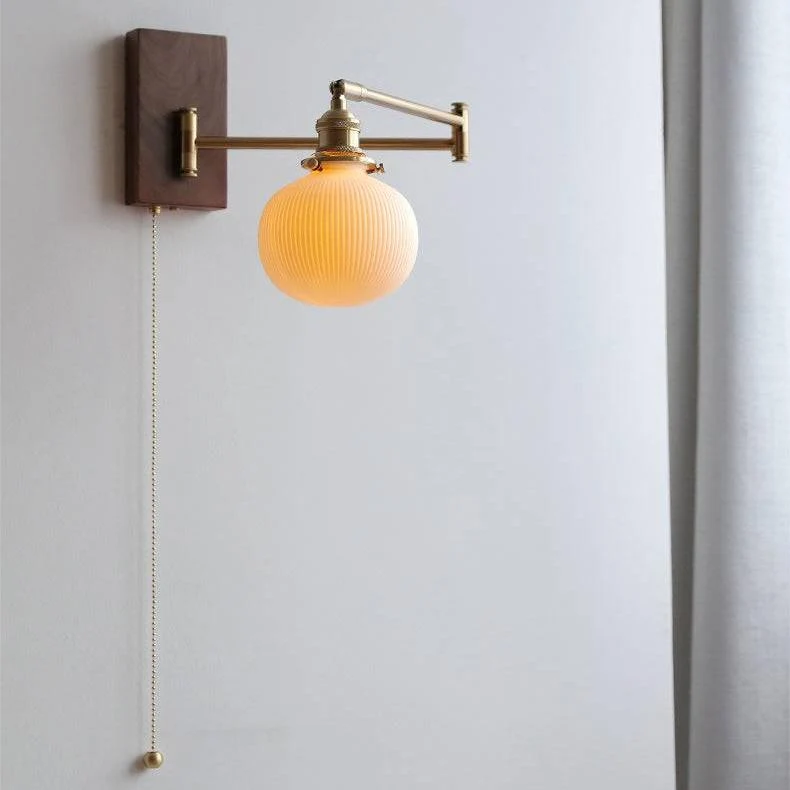 Wandlamp met Verstelbare Arm Keramiek Hout Messing Leesverlichting Zwenkbaar Slaapkamer Vintage Sfeerverlichting | Sansoti