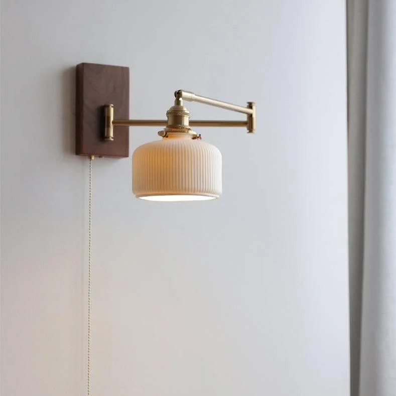 Wandlamp met Verstelbare Arm Keramiek Hout Messing Leesverlichting Zwenkbaar Slaapkamer Vintage Sfeerverlichting | Sansoti