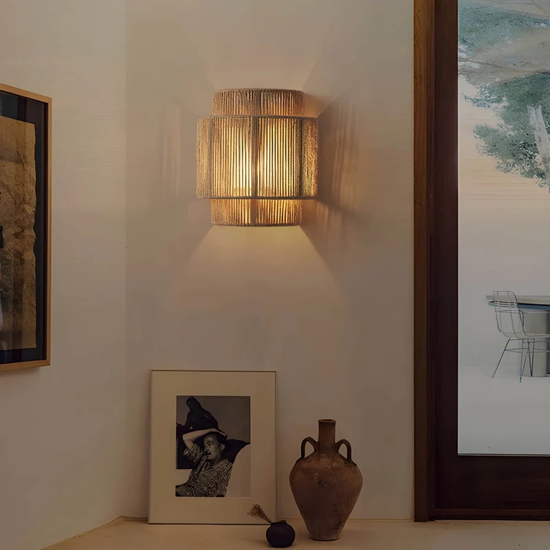 Wandlamp Gevlochten Touw Natuurlijk Materiaal Sfeervol Zacht Licht Modern Rustiek Woonkamer Slaapkamer | Sansoti