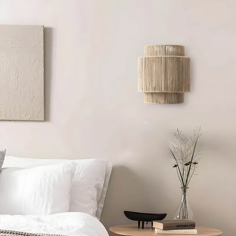 Wandlamp Gevlochten Touw Natuurlijk Materiaal Sfeervol Zacht Licht Modern Rustiek Woonkamer Slaapkamer | Sansoti