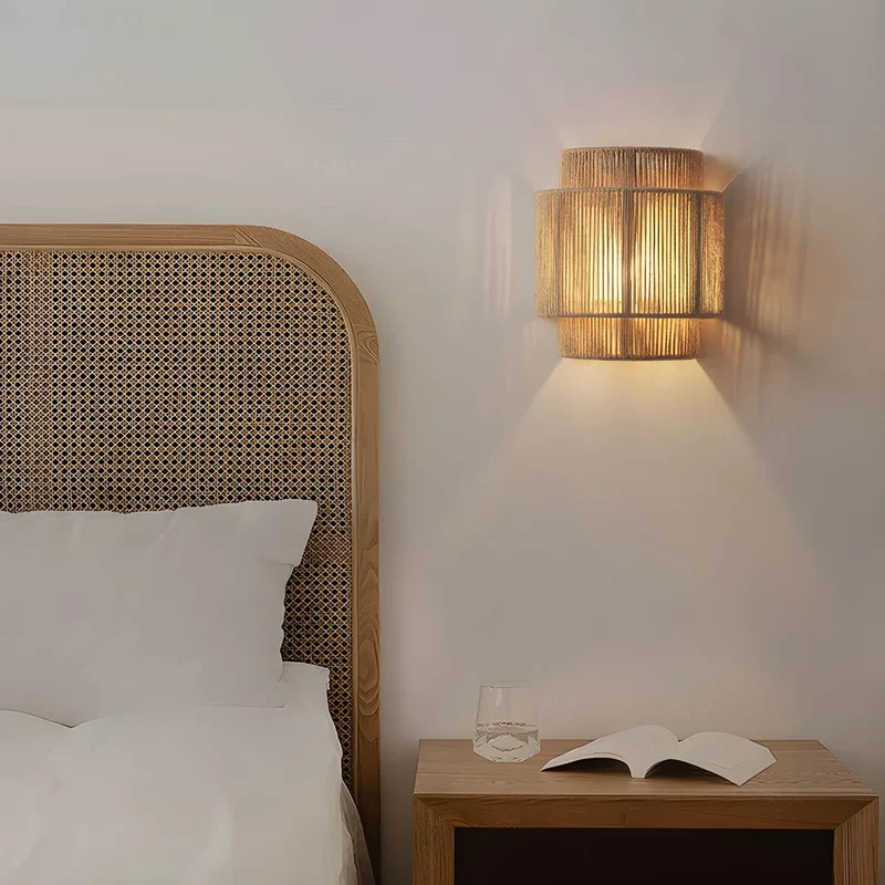 Wandlamp Gevlochten Touw Natuurlijk Materiaal Sfeervol Zacht Licht Modern Rustiek Woonkamer Slaapkamer | Sansoti
