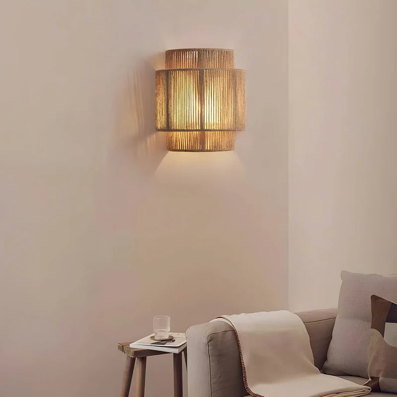 Wandlamp Gevlochten Touw Natuurlijk Materiaal Sfeervol Zacht Licht Modern Rustiek Woonkamer Slaapkamer | Sansoti